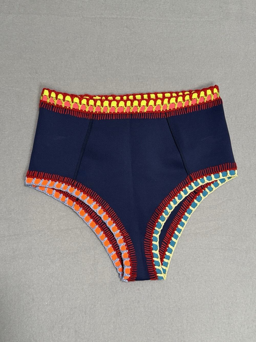 Kiini Navy Tasmin Multi Neon Crochet Bikini High Rise Bottom Large